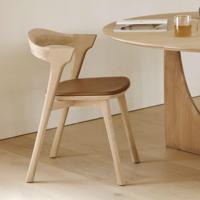 Ethnicraft Eetkamerstoel 'Bok' Gevernist Eikenhout en Leder, kleur Cognac - thumbnail