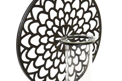 Kaarshouder DKD Home Decor Kristal Zwart Metaal Hout Bruin 20 x 20 x 36 cm