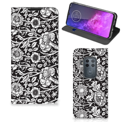 Motorola One Zoom Smart Cover Black Flowers Motorola One Zoom Smart Cover Black Flowers