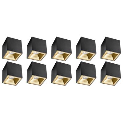 Vierkante Opbouwspot 10-Pack GU10 Zwart/Goud Aluminium Ø90mm