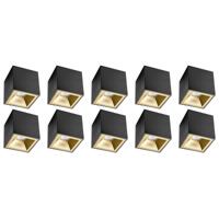 Vierkante Opbouwspot 10-Pack GU10 Zwart/Goud Aluminium Ø90mm - thumbnail