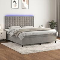 Boxspring met matras en LED fluweel lichtgrijs 160x200 cm - thumbnail