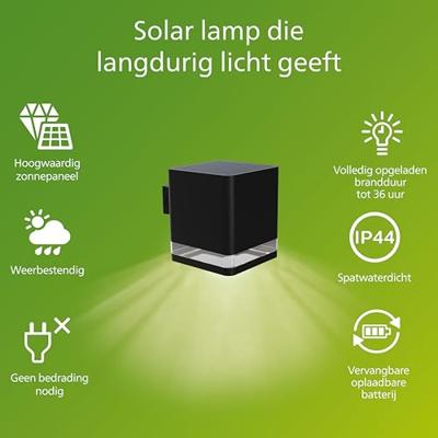 Philips LED Virona 929004658701 Wandlamp op zonne-energie met bewegingsmelder LED 1.8 W Zwart