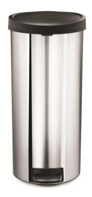 Simplehuman Afvalemmer Rond Glans met kunststof deksel 30 liter (Zilver)