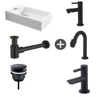 Fonteinpack Solid Surface Links Mat Wit 40x22x10 cm (Keuze uit 4 zwarte kranen) - thumbnail