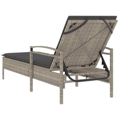 Ligbed met kussen 63x200x81 cm poly rattan lichtgrijs - thumbnail