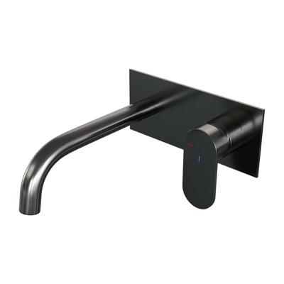 BRAUER Gunmetal Edition inbouw wastafelmengkraan met gebogen uitloop en afdekplaat model C1 gunmetal geborsteld PVD