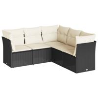 5-delige Loungeset met kussens poly rattan zwart - thumbnail
