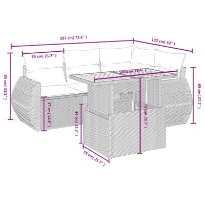 5-delige Loungeset met kussens poly rattan beige - thumbnail