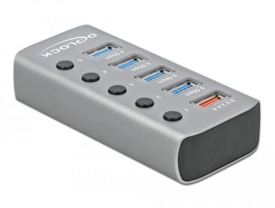 Delock 63262 USB 5 Gbps hub met 4 poorten + 1 snellaadpoort met schakelaar en verlichting Delock 63262 USB 5 Gbps hub met 4 poorten + 1 snellaadpoort met schakelaar en verlichting