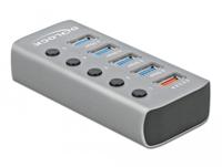 Delock 63262 USB 5 Gbps hub met 4 poorten + 1 snellaadpoort met schakelaar en verlichting - thumbnail