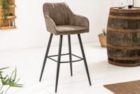 Elegante barkruk TURIN vintage taupe met decoratieve gewatteerde barstoel met armleuning - 40438 - thumbnail