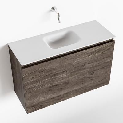 MONDIAZ OLAN 80cm toiletmeubel dark brown. LEX wastafel talc midden geen kraangat