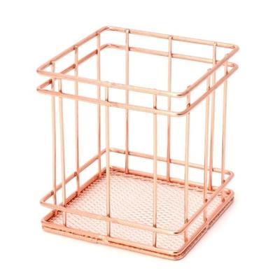 Rose goud metaal pennenhouder vak geval ijzeren kunst ontvangst mand Desk briefpapier Office school Desk Supplies (vierkant)