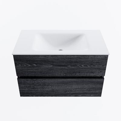 MONDIAZ VICA 80cm badmeubel onderkast Antracite 2 lades. Wastafel CLOUD midden zonder kraangat, kleur Talc.