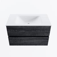 MONDIAZ VICA 80cm badmeubel onderkast Antracite 2 lades. Wastafel CLOUD midden zonder kraangat, kleur Talc. - thumbnail