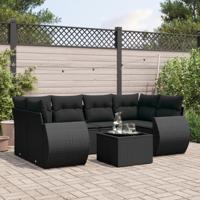 7-delige Loungeset met kussens poly rattan zwart - thumbnail