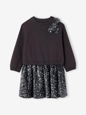 Kerstjurk voor meisjes met pailletten en 2-in-1 effect antraciet