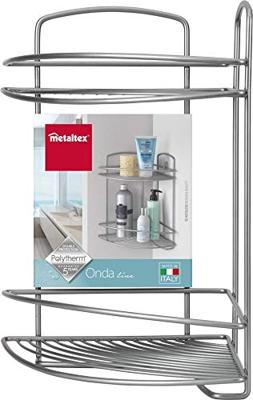 Metaltex onda badkamer-hoekrek 2 etages 22x22x35 cm zilver Metaltex onda badkamer-hoekrek 2 etages 22x22x35 cm zilver
