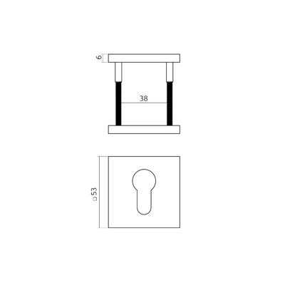 Cilinderrozetten verdekt 53x53x6mm PVD brons Cilinderrozetten verdekt 53x53x6mm PVD brons