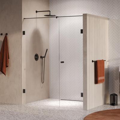 Brauer Void - Carving Nisdeur - 2-Delig - Helder Glas - 160 x 200 cm - Omkeerbaar - met Draaideur 70 cm - Aan Muur - incl. Glascoating - PVD Gunmetal Geborsteld