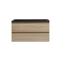 Badkamermeubel BWS Pepper Acryl Wastafel Mat Zwart Met Kraangat 100x55x46 cm Eiken - thumbnail