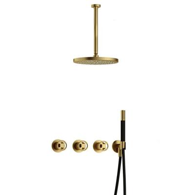 Hotbath Cobber IBSW70 Regendoucheset inbouw - 30cm plafondarm - 30cm ronde hoofddouche - staafhanddouche - Geborsteld messing PVD IBSW70BBP35