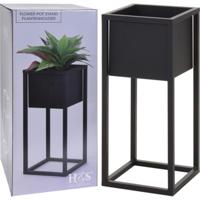 H&S Collection bloempot op standaard 50 cm metaal zwart - thumbnail