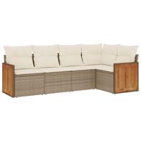 5-delige Loungeset met kussens poly rattan beige - thumbnail