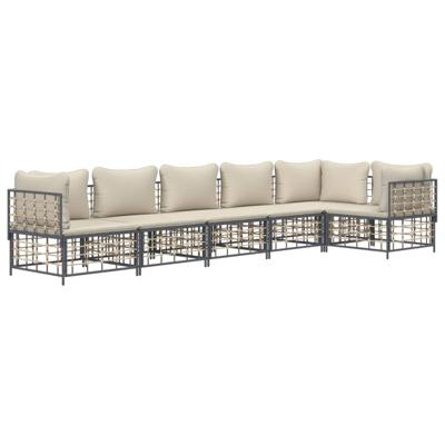 6-delige Loungeset met kussens poly rattan antracietkleurig
