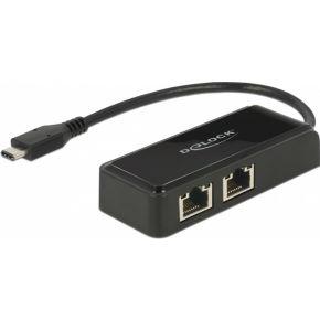 DeLOCK 63927 kabeladapter/verloopstukje USB 3.1 Gen 1 Type-C 2x RJ-45 Zwart