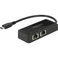 DeLOCK 63927 kabeladapter/verloopstukje USB 3.1 Gen 1 Type-C 2x RJ-45 Zwart - thumbnail