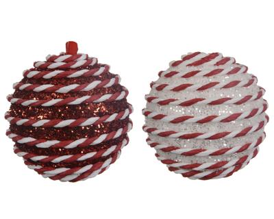Kerstbal foam swirl 8 cm rood / wit