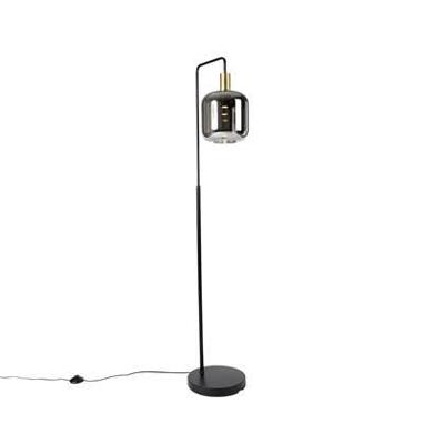 QAZQA Vloerlamp zwart met goud en smoke glas incl. PUCC - Zuzanna