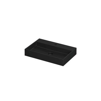 INK United Wastafel Porselein met 1 Kraangat incl. Porseleinen Click Plug en Verborgen Overloop Systeem - 700x450x110 mm - Mat Zwart