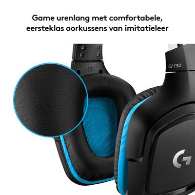 Logitech Gaming G432 Over Ear headset Kabel 7.1 Surround Zwart, Blauw Volumeregeling, Microfoon uitschakelbaar (mute) Gamen