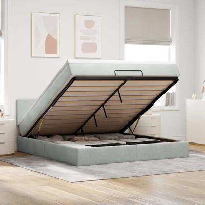 Ottoman bed met matras en LED's 180x200cm fluweel lichtgrijs