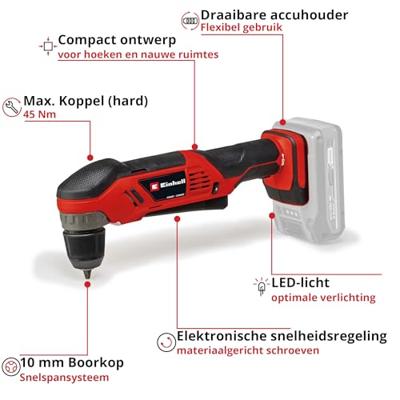 Einhell TE-AD 18 Li Haakse boormachine 0 W 18 V 1 snelheid Zonder accu, Zonder lader Einhell TE-AD 18 Li Haakse boormachine 0 W 18 V 1 snelheid Zonder accu, Zonder lader