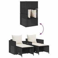 5-delige Tuinbankstel met kussens stapelbaar poly rattan zwart - thumbnail
