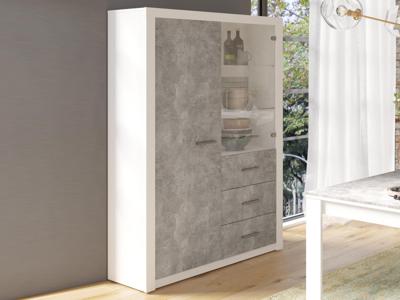 Vitrinekast GENJI 2 deuren 3 lades beton/wit Vitrinekast GENJI 2 deuren 3 lades beton/wit