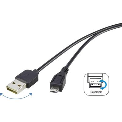 Renkforce RF-4096110 USB-kabel USB 2.0 USB-A stekker, USB-micro-B stekker 1.80 m Zwart Stekker past op beide manieren, Vergulde steekcontacten