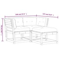 3-delige Loungeset met kussens massief grenenhout wasbruin - thumbnail