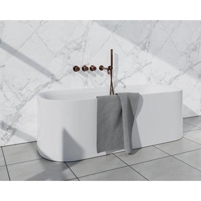 Fortifura Nebbio Badcombinatie-set - thermostaatkraan - wandaansluitbocht met handdouchehouder - metalen doucheslang - staaf handdouche - uitloop - geborsteld koper PVD (koper) SW1183069 2x SW1183076 2x SW1183082 SW970045 SW970