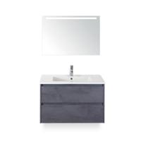 Porto Badmeubelset 90 cm - Beton Antraciet - Keramische Wastafel Wit Slim - met Sence Spiegel - thumbnail