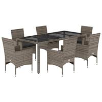 7-delige Tuinset met kussens poly rattan en glas grijs - thumbnail