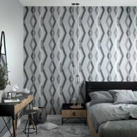 Noordwand behang topchic graphic lines diamonds grijs en zwart - thumbnail