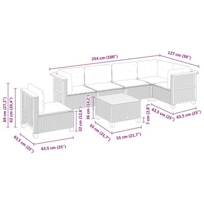 7-delige Loungeset met kussens poly rattan grijs