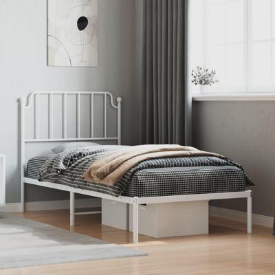 Bedframe met hoofdbord metaal wit 90x200 cm