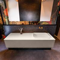 Badkamermeubelset Mondiaz Erin 150 cm met 1 Lade met RIDGE Wastafel Rechts Linen Zonder Kraangaten Greeploos Mat Smoke - thumbnail