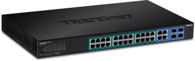TRENDnet 2-poorts Web Smart PoE+ Switch, 24 x Gigabit PoE+ poorten, 4 x gedeelde gigabit poorten (RJ-45- of XGA), VLAN, QoS, LACP, IPv6 ondersteuning, 370W PoE-totaalvermogen, TPE-5028WS